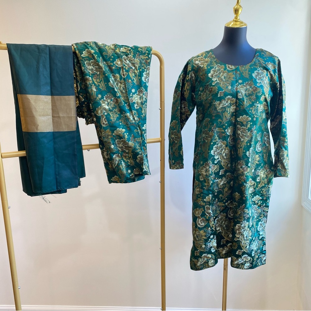 Gold and Green shalwar Kameez/ suit